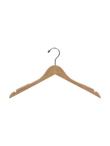 17" Natural Wood Top Hanger with Rubber Strips