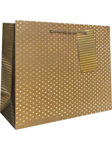 Gold Dot & Stripe on Kraft, Gift Totes, 10" x 8" x 4"