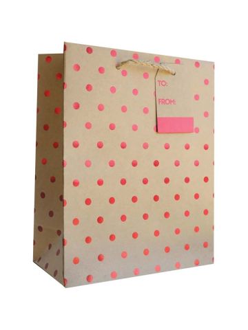 Red Dots on Kraft, Gift Totes, 8" x 10" x 4"