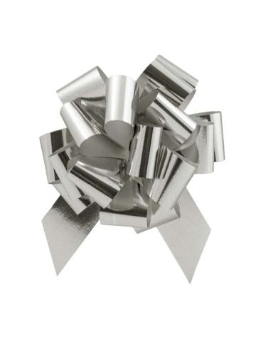 Italian Pom Style Pull Bows, Glitter/ Metallic Silver, 4-3/4"diameter, 1-3/16"ribbon