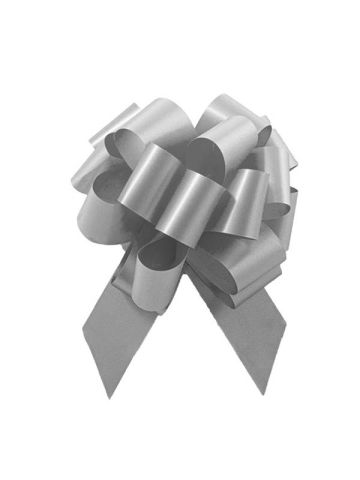 Italian Pom Style Pull Bows, Silver, 4-3/4"diameter, 1-3/16"ribbon