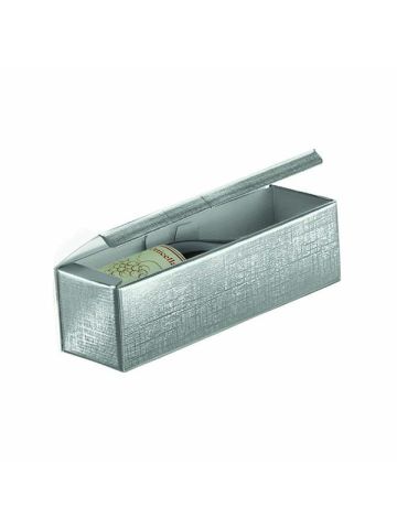 Italian Wine Packaging, 1 Bottle Box, "Argento" Metallic Silver Foil Linen