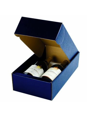 Italian Wine Packaging, 2 Bottle Box, "Juta Blu" Matte Navy Linen