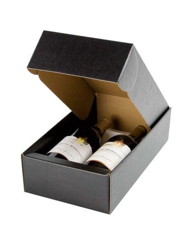 Italian Wine Packaging, 2 Bottle Box, "Nero" Matte Black Linen