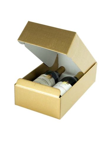 Italian Wine Packaging, 2 Bottle Box, "Oro" Matte Gold Linen