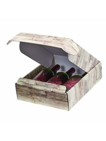 Italian Wine Packaging, 3 Bottle Box, "Barn Wood"
