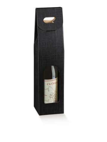 Italian Wine Packaging, 1 Bottle Carrier, "Nero" Matte Black Linen