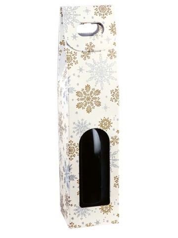 Italian Wine Packaging, 1 Bottle Carrier, "Alpine Snowflake"
