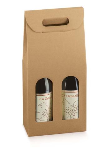 Italian Wine Packaging, 2 Bottle Carrier, Natural Kraft