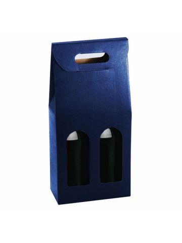 Italian Wine Packaging, 2 Bottle Carrier, "Juta Blu" Matte Navy Linen