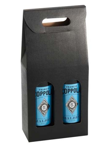 Italian Wine Packaging, 2 Bottle Carrier, "Nero" Matte Black Linen
