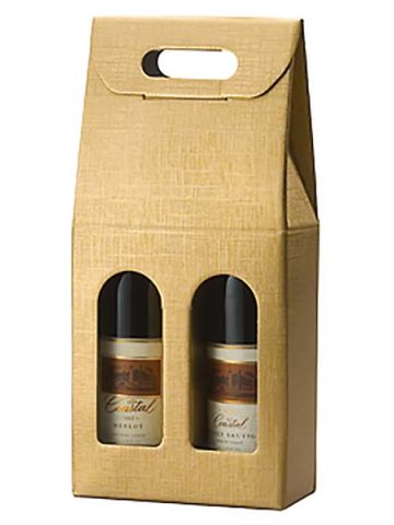 Italian Wine Packaging, 2 Bottle Carrier, "Oro" Matte Gold Linen