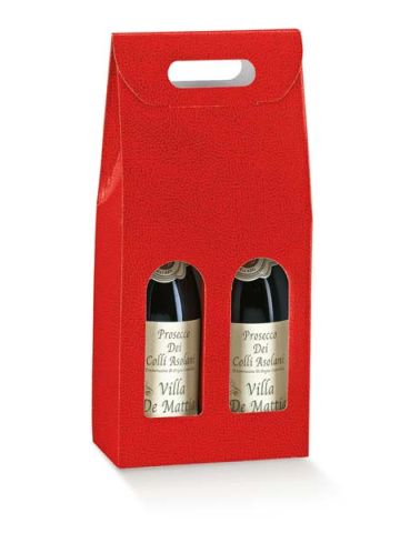 Italian Wine Packaging, 2 Bottle Carrier, "Pelle Rosso" Red