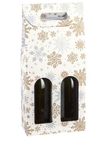 Italian Wine Packaging, 2 Bottle Carrier, "Alpine Snowflake"