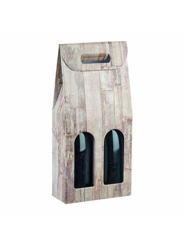 Italian Wine Packaging, 2 Bottle Carrier, "Barn Wood"