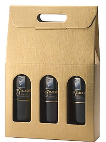 Italian Wine Packaging, 3 Bottle Carrier, "Oro" Matte Gold Linen