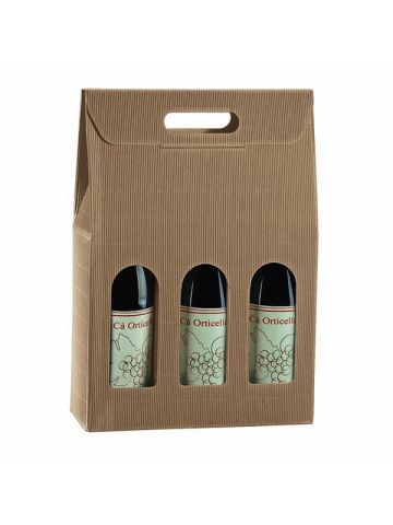 Italian Wine Packaging, 3 Bottle Carrier, "Tawny" Textured Rib