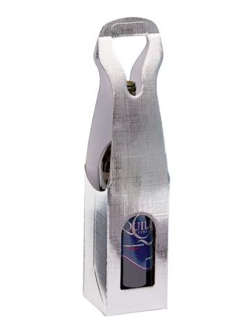 Italian Wine Packaging, 1 Bottle Carrier, "Argento" Metallic Silver Foil Linen