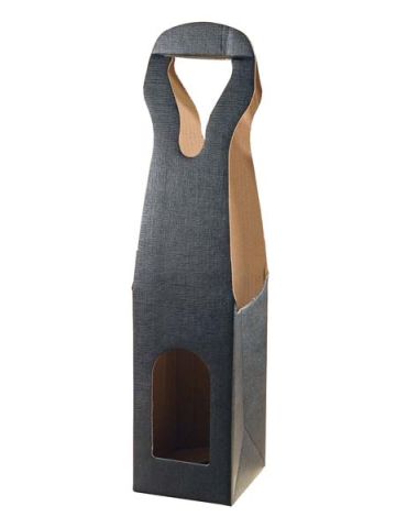 Italian Wine Packaging, 1 Bottle Carrier, "Nero" Matte Black Linen