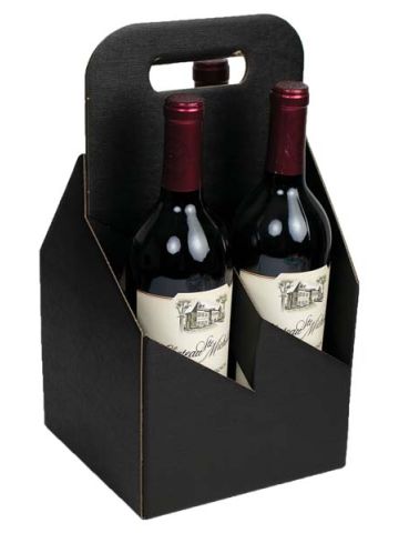 4 Bottle Open Style Wine Carrier, Nero Black Linen