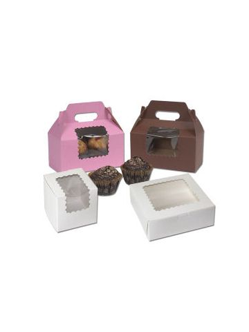 Window Cup Cake Boxes, Natural Kraft, 14" x 10" x 2"